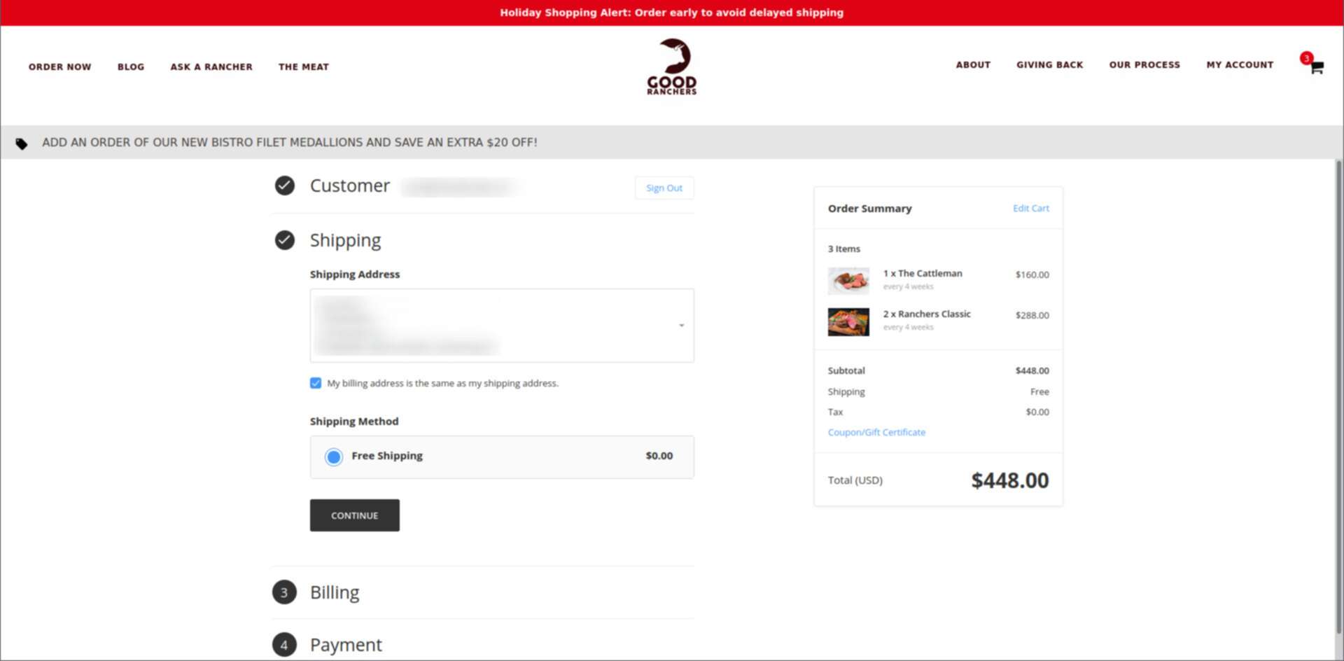 Screenshot of goodranchers.com's checkout page